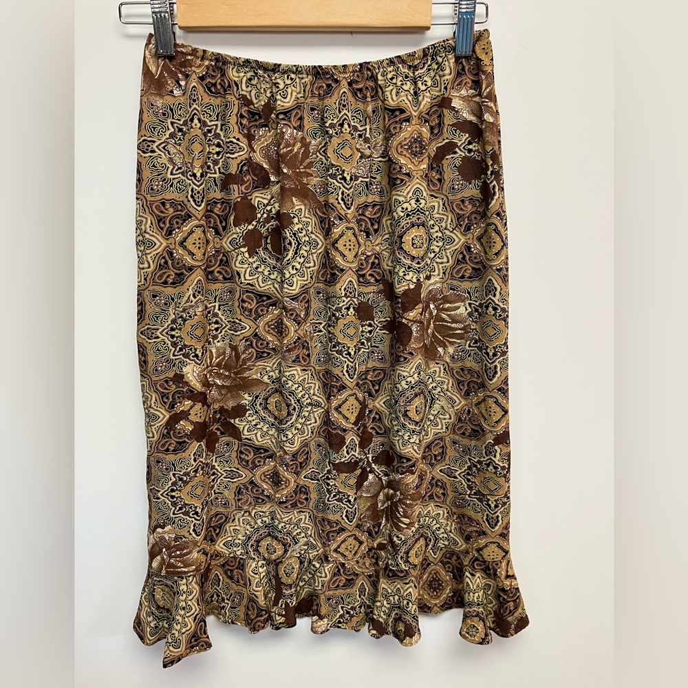 Vtg TOTO N KO Womens Floral Muti-color Flounce Skirt 8 L Zip Elastic Waist Lined
